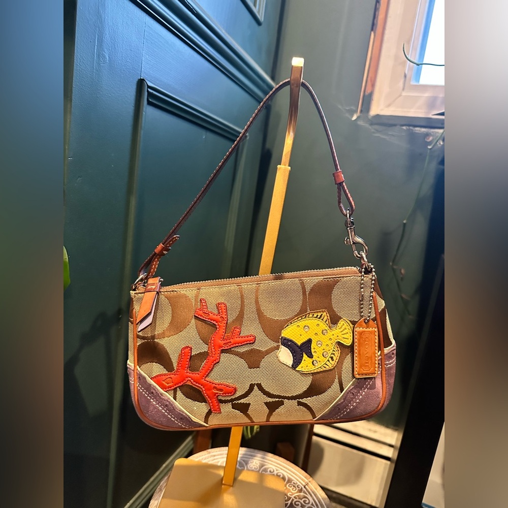 Limited Edition Coach Signature Canvas Appliqué Coral Reef Shoulder Bag